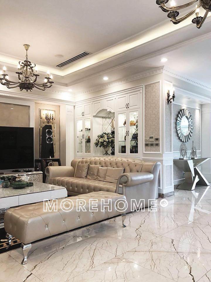 Lắp đặt bộ sofa tân cổ điển bọc da cho biệt thự Ciputra Mẫu nội thất biệt thự đẹp