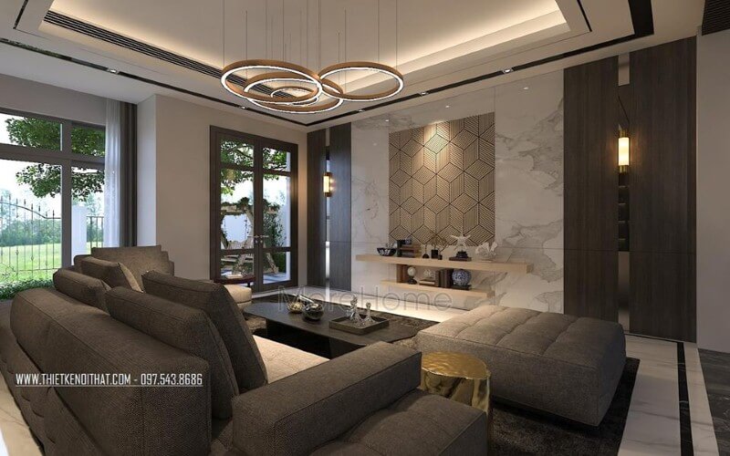 Sắp xếp nội thất phòng khách hiện đại, đẹp, sang trọng từ đồ nội thất cao cấp cùng cách bố trí độc đáo. Mẫu nội thất biệt thự đẹp